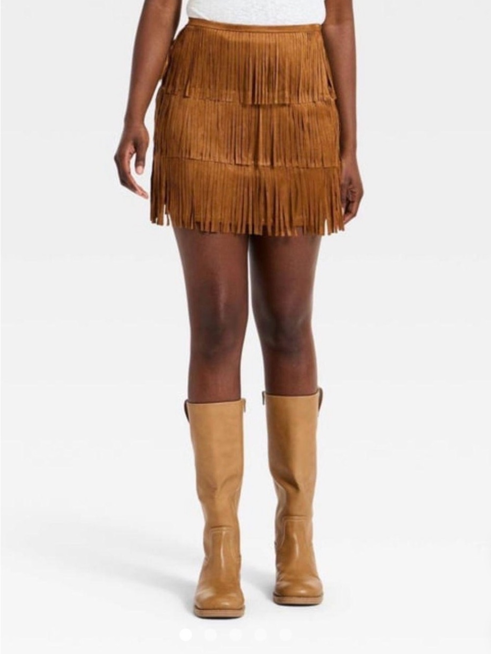 Universal Thread Layered Fringe Mini Skirt in Tan Brown